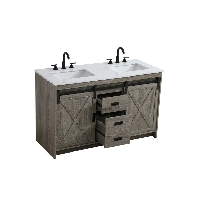 Meuble-lavabo double Boden, Gris rustique