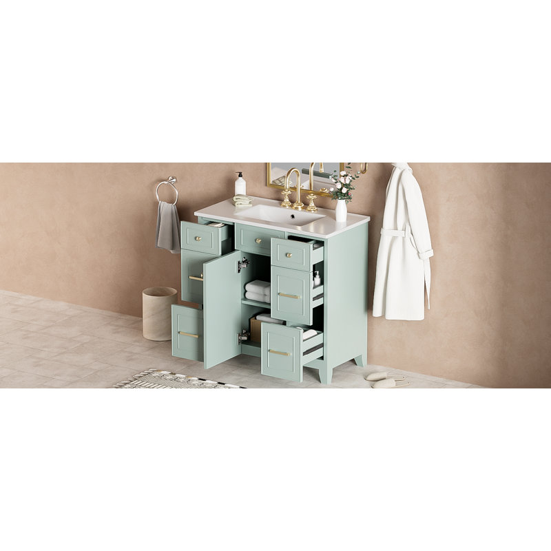 Meuble-lavabo vert 36 po avec lavabo en céramique
