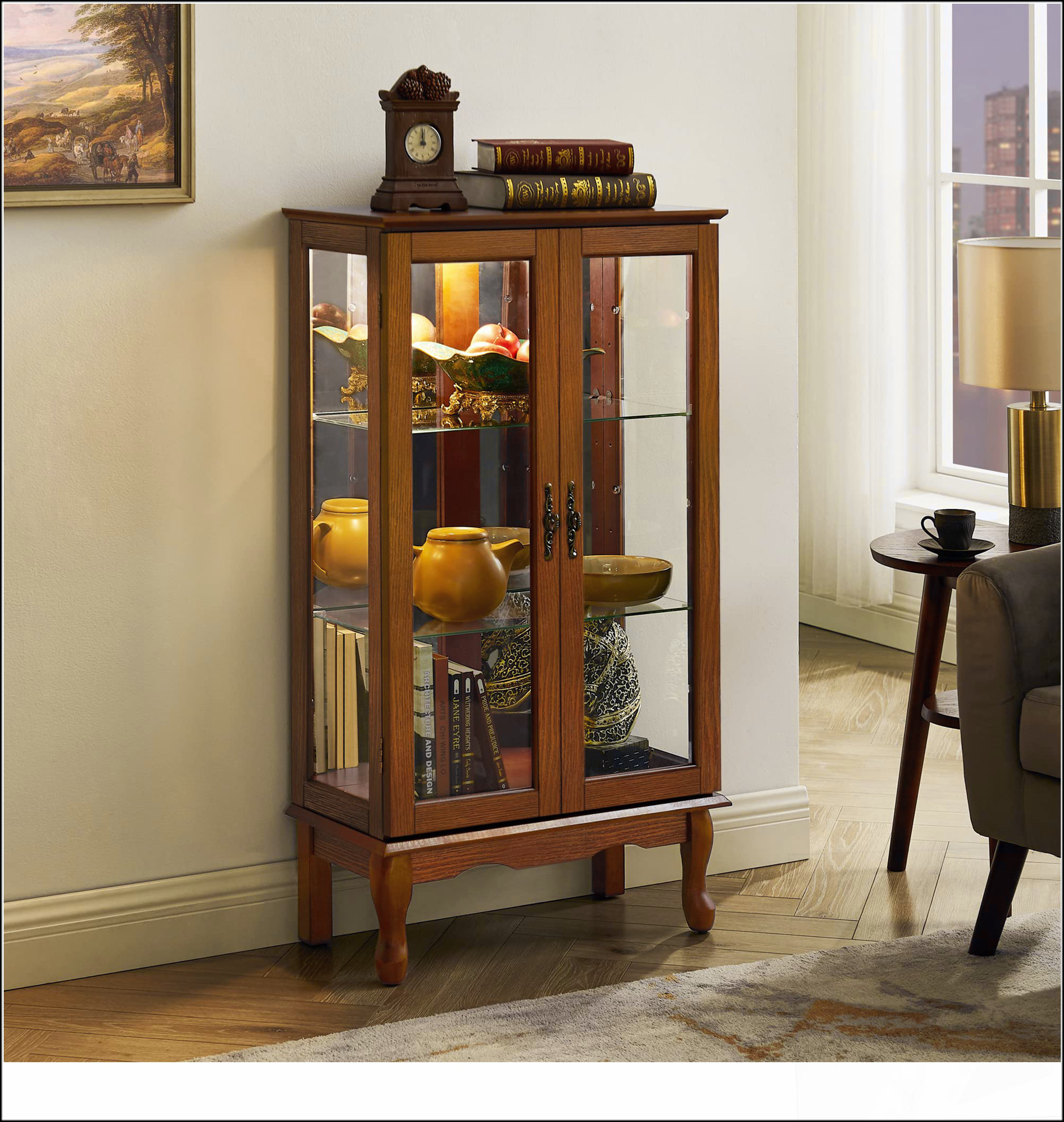George Oliver Glass Display Cabinet with 4 Shelves and Door, Floor ...