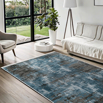 Tapis bleu tissé antidérapant à imprimé numérique abstrait bleu