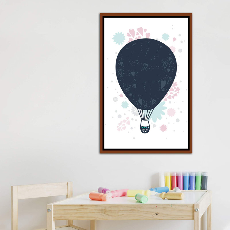Montgolfière - impression d'art graphique, Toile avec cadre brun, Pas de tapis, H 40 po x l 26 po x P 1,5 po
