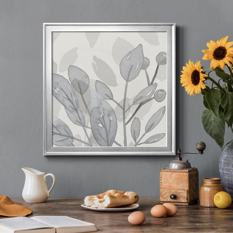 Shadow Leaves I - peinture sur toile encadrée, Toile argentée encadrée, H 34,5 po x l 34,5 po x P 1,5 po