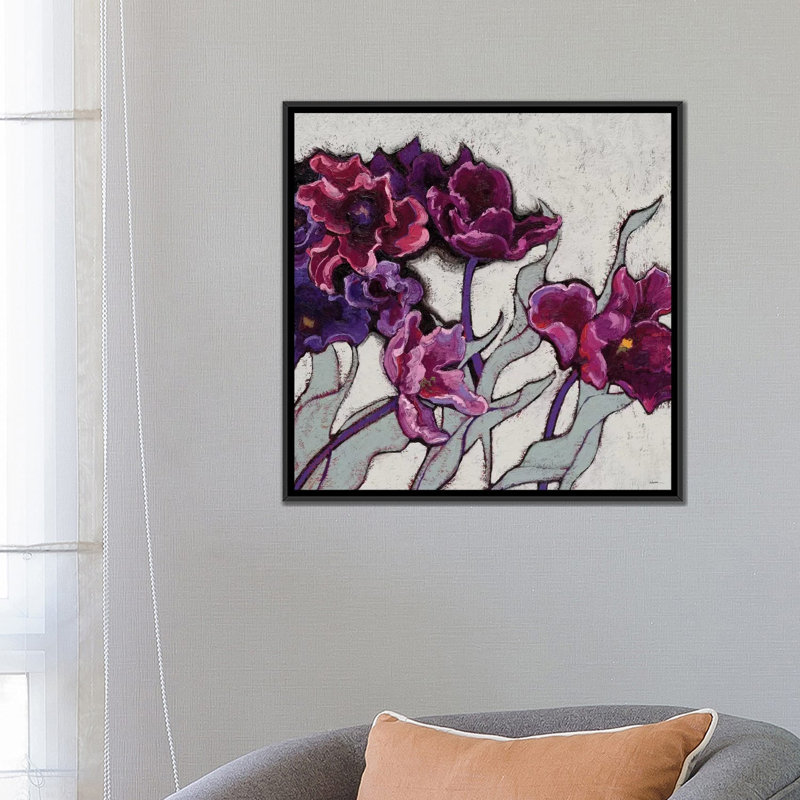 «Ruffled Tulips», reproduction d'art sur toile tendue, H 26 po x l 26 po x P 1,5 po, Toile avec cadre noir, Pas de tapis
