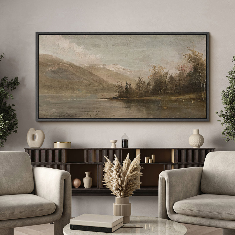 Serene Abstract Landscape Extra Large Framed Wall Art Oversized Canvas Print, 30" H x 60" W, Black