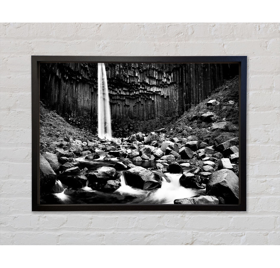 Waterfall Valley Rocks B N W - Einzelbildrahmen Kunstdrucke auf Leinwand