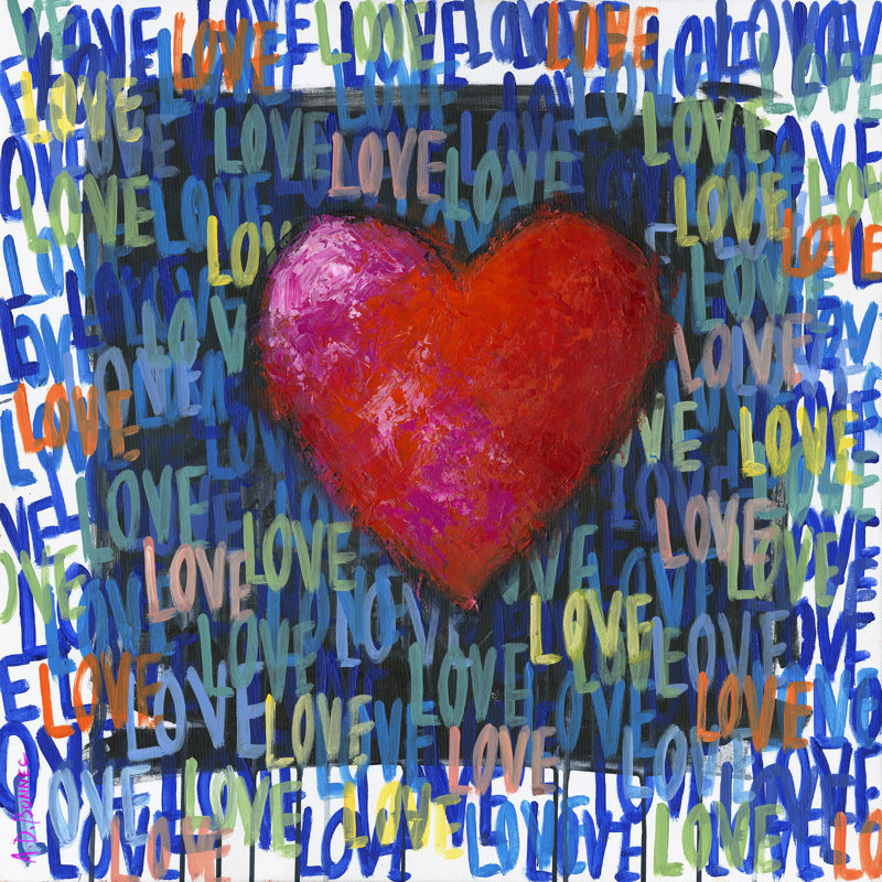 Multicolor Square Canvas Art with Red Heart and Typography