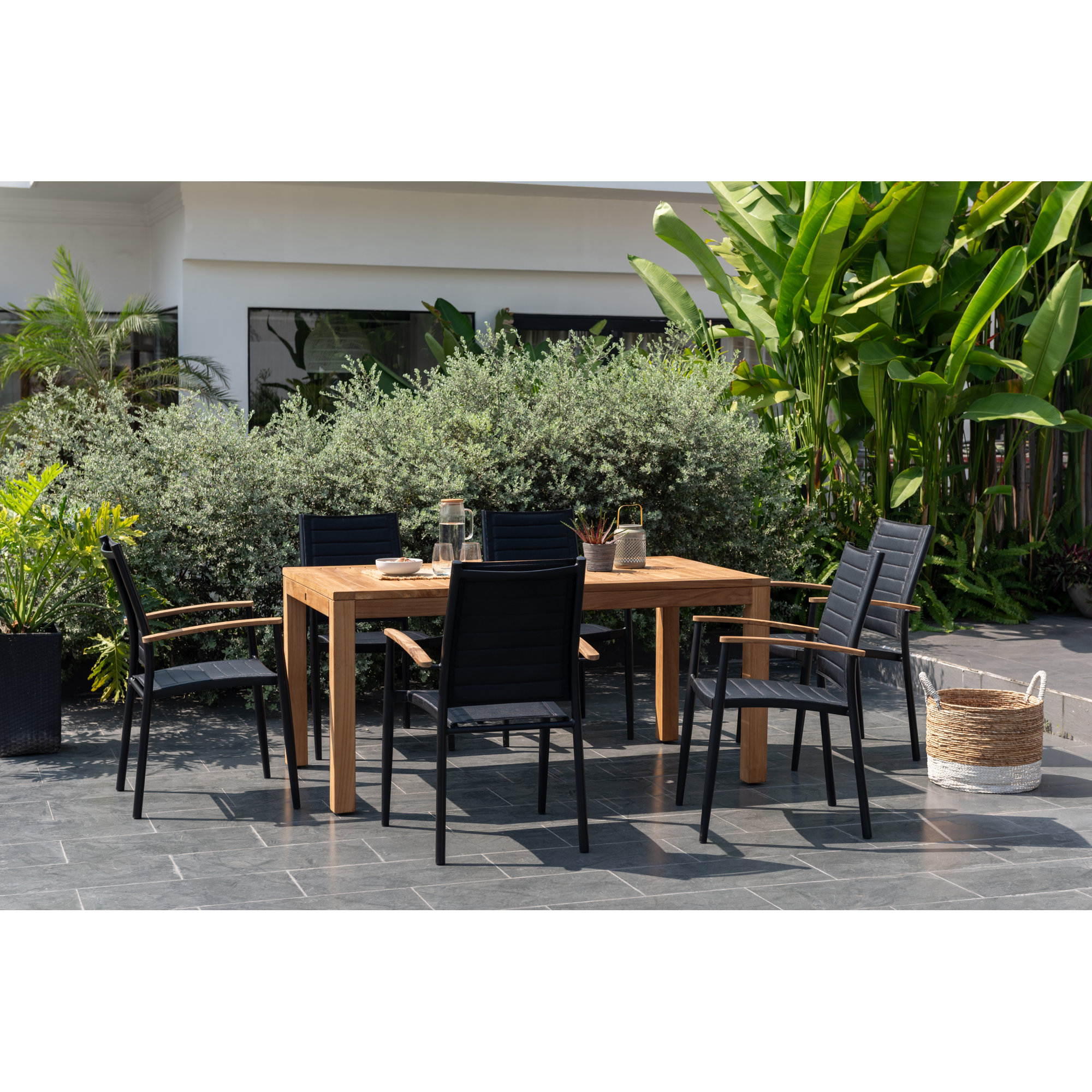 Cenka 6-Person 100% FSC Solid Teak and Powder Coated Aluminum Outdoor Patio Dining Set