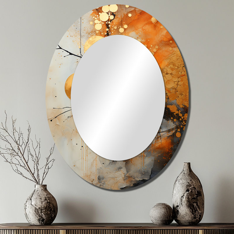 Doré gris doré rustique Reflections I - grand miroir mural ovale sur métal, 40 po x 30 po
