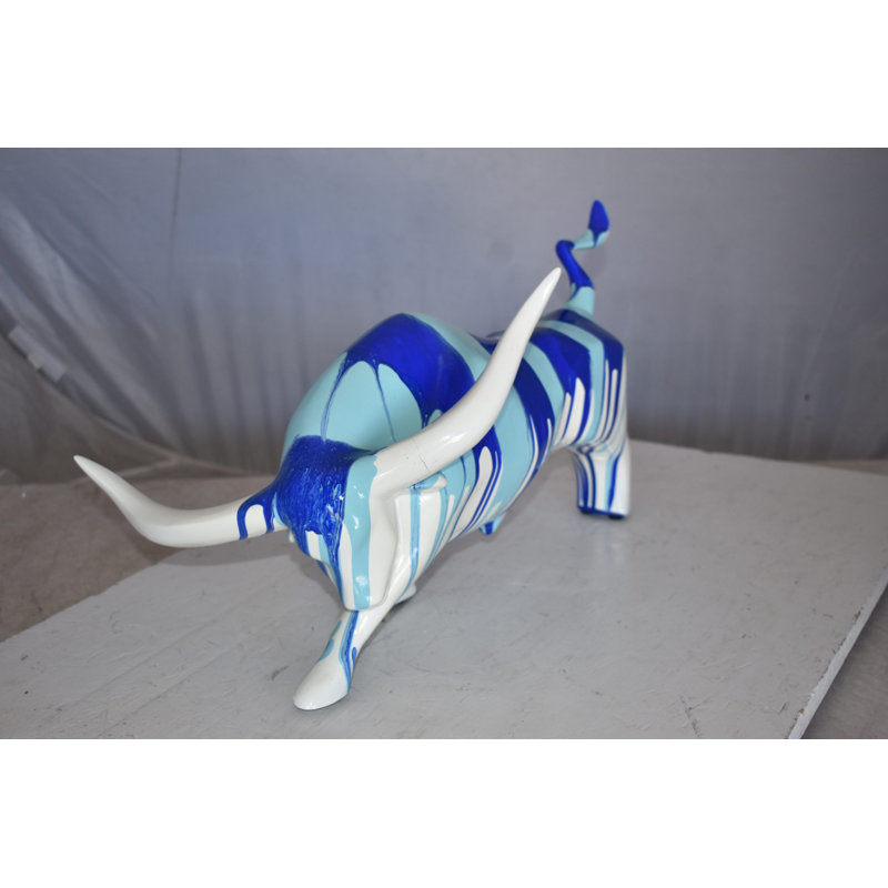 Bull Statue Size: 17" x 14" x 10"H, Blue/White