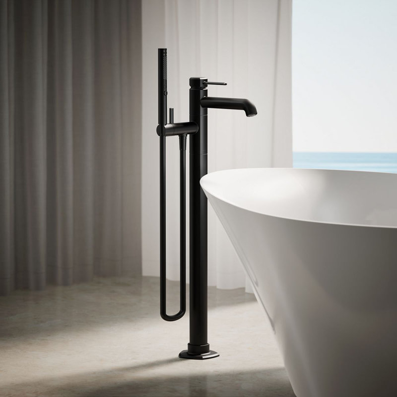 Occasion Floor-Mount Bath Filler Trim With Handshower, Matte Black