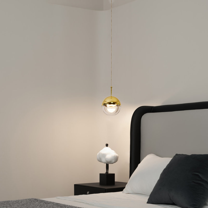1-Light Single LED Crystal Sphere Adjustable Direction Pendant Light Titanium Gold Finish for Bedroom