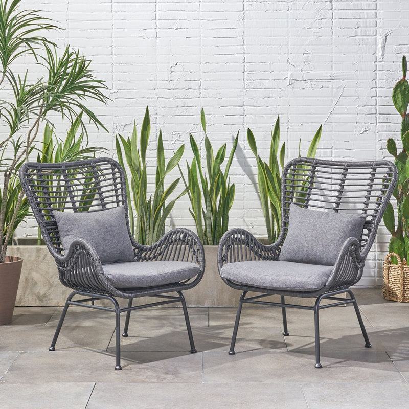 Chaise de patio avec coussins (ensemble de 2), Gris, Noir, noir, noir, noir