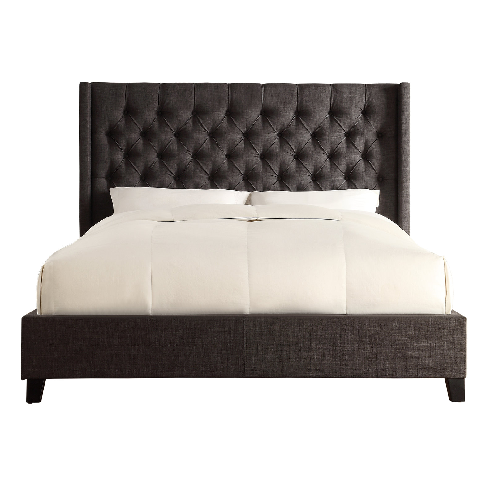 Kaster Linen Upholstered Wingback Bed, Full/Double, Heathered Dark Grey Linen