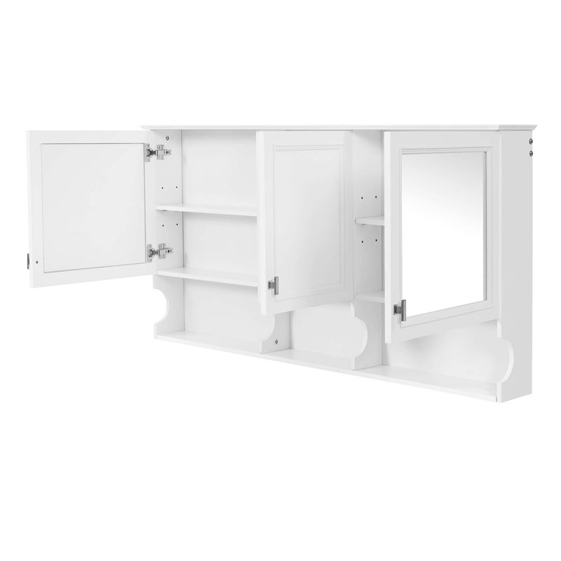 Armoire de salle de bain murale à miroir avec tablettes ouvertes, tablette réglable et rangement caché
