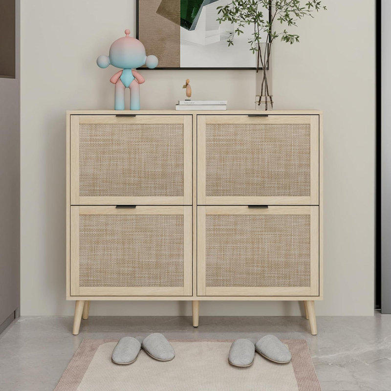 24 Pair Shoe Storage Cabinet, Natural Wood