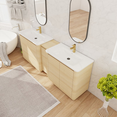 Meuble-lavabo double autoportant 84 po avec lavabo en céramique 84 po, meuble-lavabo autoportant avec 5 portes et 3 tablettes réglables