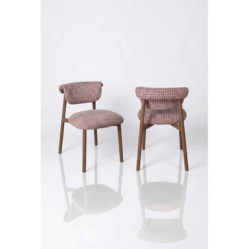 Houndstooth Upholstered Wood-look Metal Frame 2pc Dining Chairs, Pink, Oak Wood
