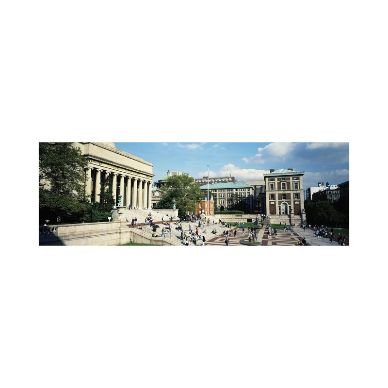 Group Of People In Front Of A Library, Library Of Columbia University - Wrapped Canvas Panoramic Print