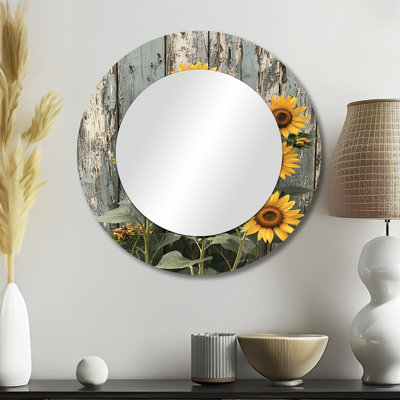 Tournesols rétro par le grain de grange I - miroir floral pour décoration murale - imprimé sur métal