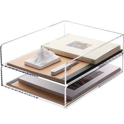 2-Pack Paper Organizer For Desk, Acrylic Stackable Letter Tray, Transparent Paper Tray