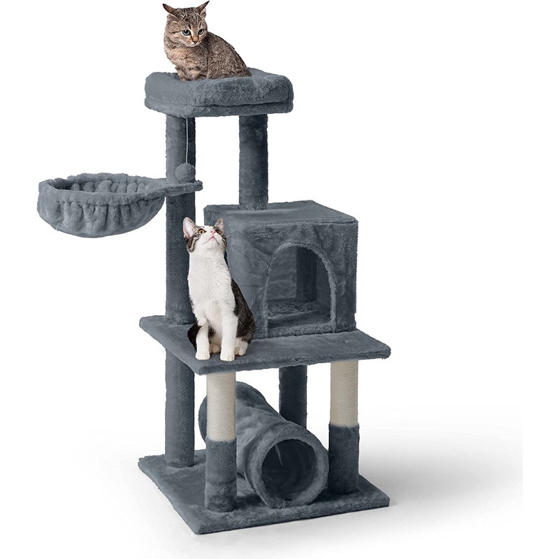 40'' Dark Gray Multi-Level Cat Activity Tree with Sisal Scratching Posts