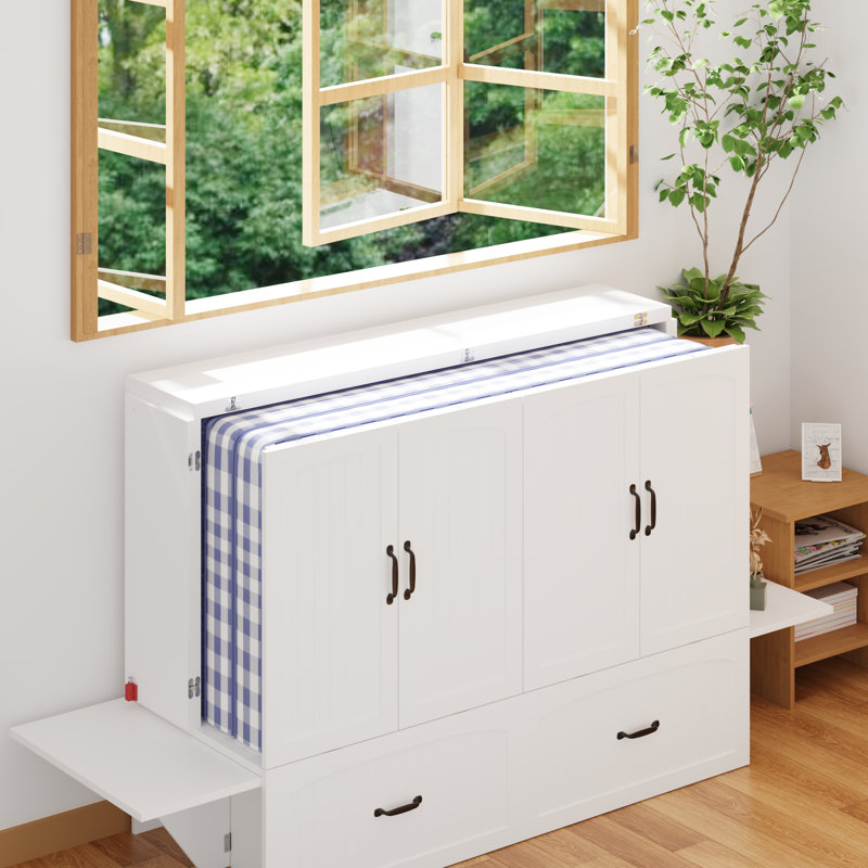 Lit escamotable escamotable avec tables de chevet et finition blanche