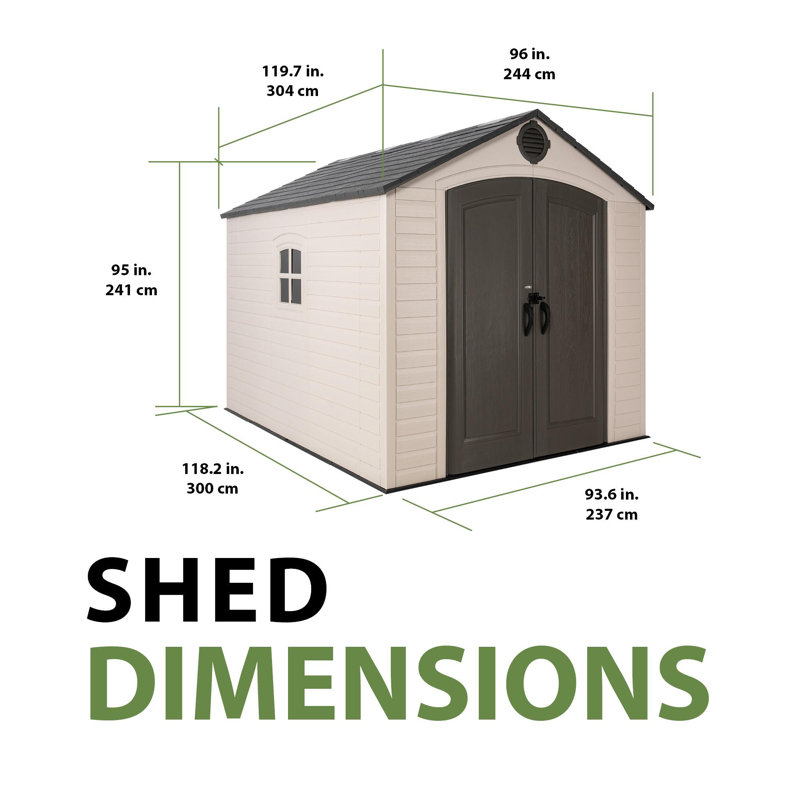 8' x 10' Beige Polyethylene Outdoor Storage Shed with Shelving
