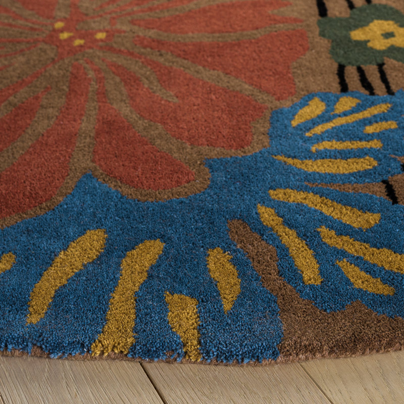 Tapis brun / multicolore en laine touffeté à la main Clovill, Rond 6 pi