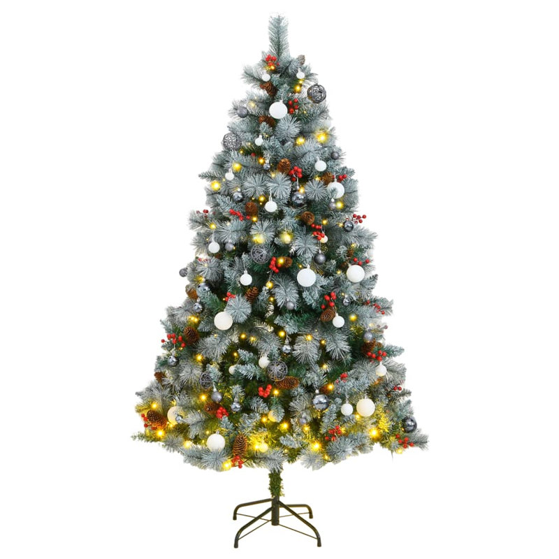 Arbre de Noël artificiel - support inclus, 7.9' H, Avec DEL et boules blanches / grises