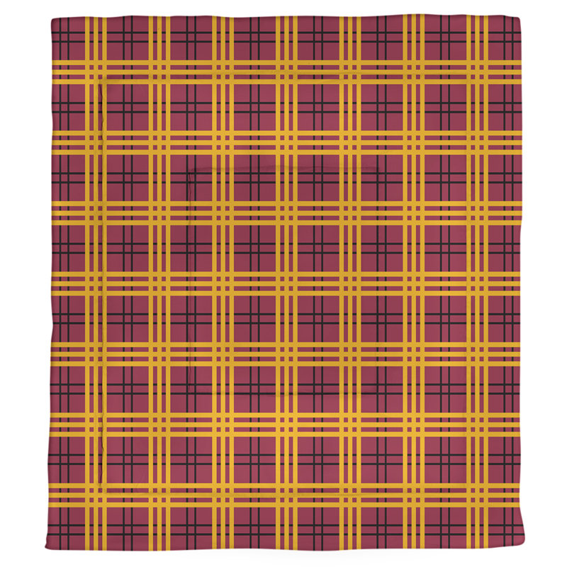 Polyester Plaid Comforter, Twin Comforter + 1 Sham, Red/Yellow