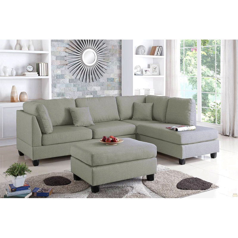Canapé modulaire 3 pièces gris, Tissu gris