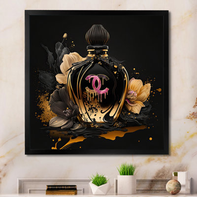 «Chic Black and Gold Perfume Bottle II», impression sur toile