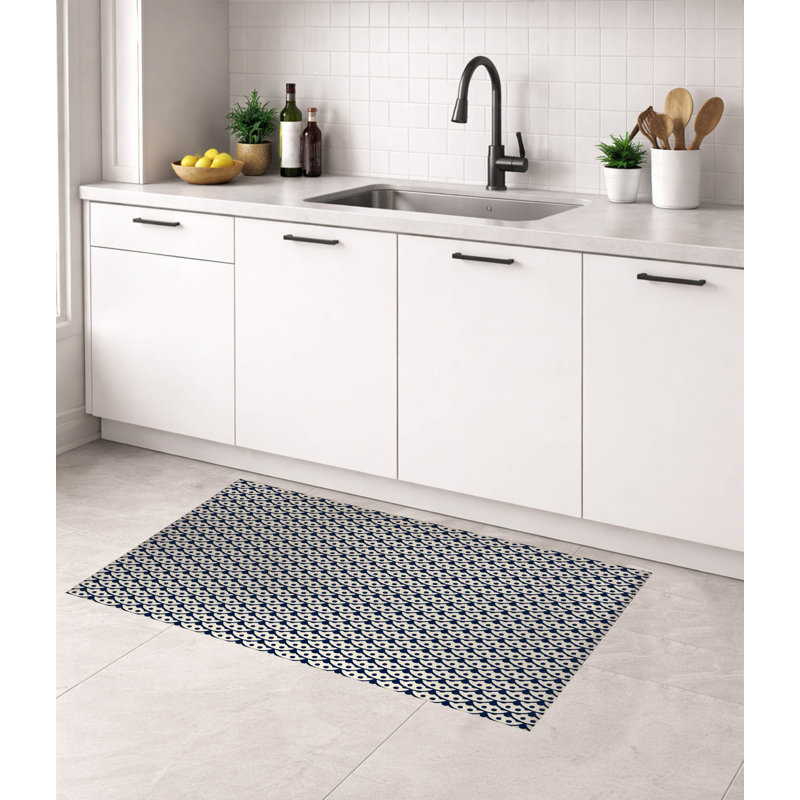 Tapis de cuisine à profil bas, Rectangle 5' x 7', Deep Navy Geometric