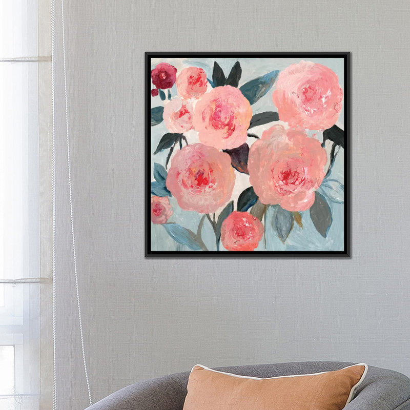 Corail floral par PI Studio - reproduction sur toile, H 18 po x l 18 po x P 1,5 po, Toile avec cadre noir