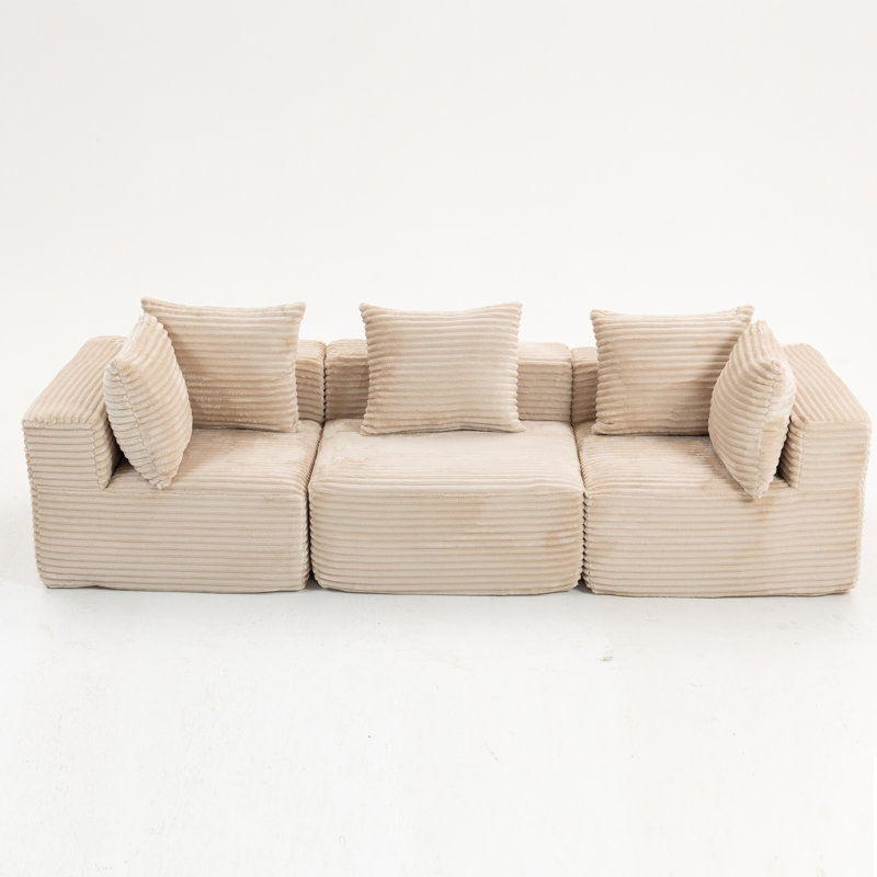 Compressé beige avec assise moelleuse, matériau en velours côtelé, aucun assemblage requis, tissu 4 po, conception, coussins à rebond rapide