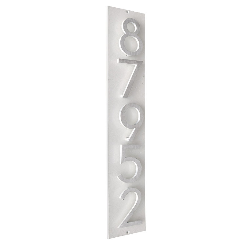 Plaque d'adresse verticale flottante 4 po (5 chiffres), Blanc, Nickel satiné deux tons, Oui