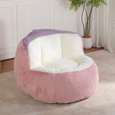 Oversized Bean Bag Chairs,Multicolor Faux Fur Couch Filled With Shredded Sponge,Large Lounger Sofa For Living Room,No Assembly Required , Pink+White+Purple