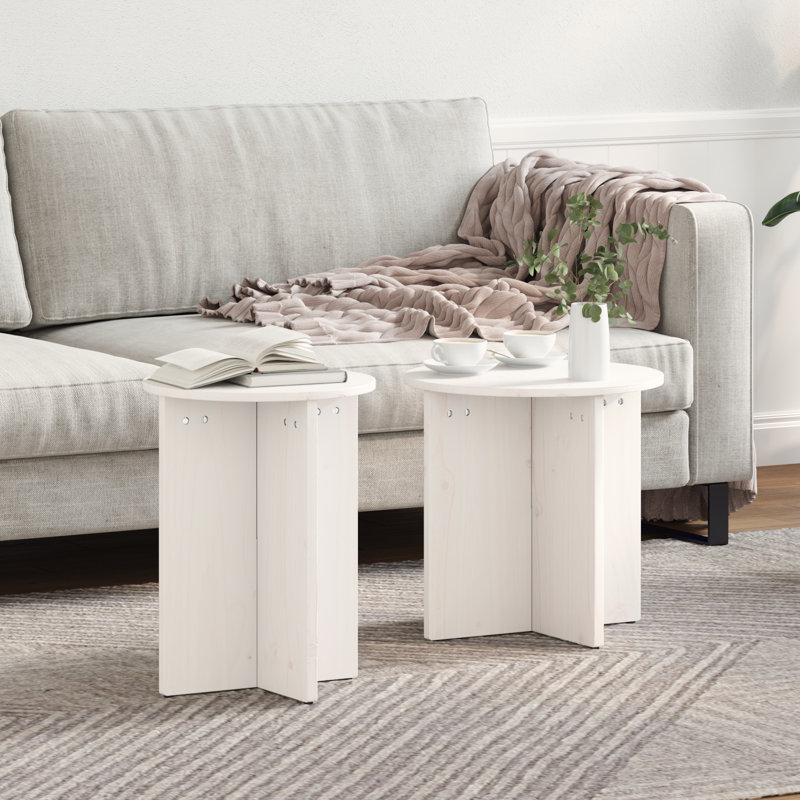 Coffee Table Rustic Furniture Living Room Accent Pine Wood Round, White