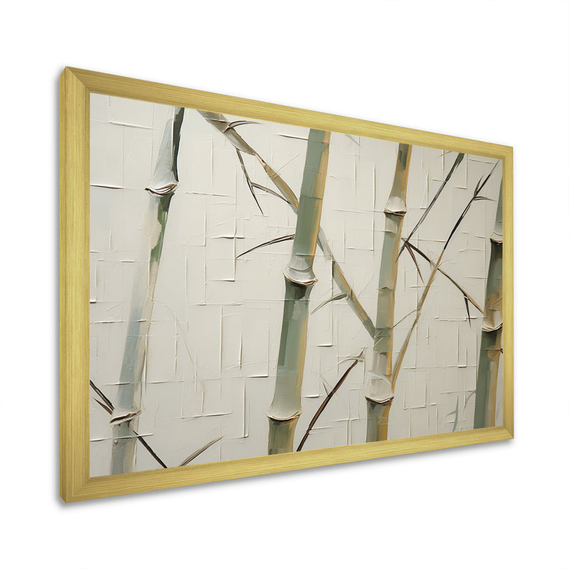 Vert et beige minimalisme bambou sérénité sur toile, H 16 po x l 32 po x P 1 po, Encadrement doré