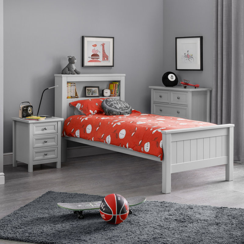 Williamson Single (3') Bed Frame with Bookcase by Mack + Milo, Dove Grey