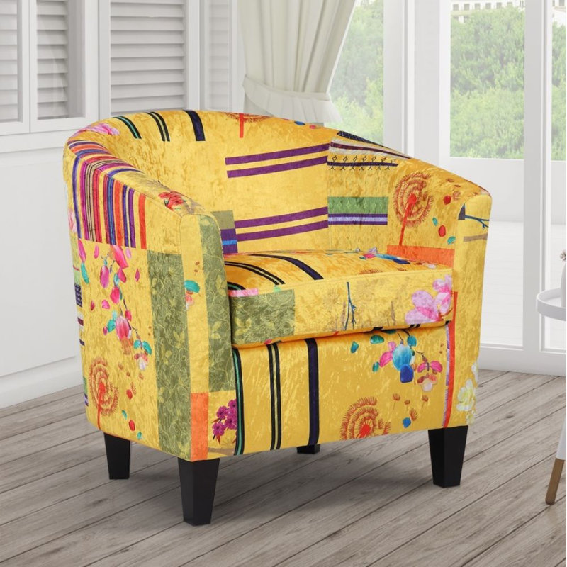 Angelice Multicoloured Patchwork Accent Tub Chair, Gold