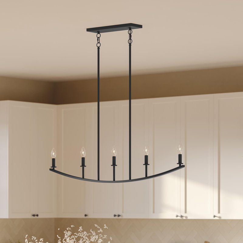 Jheni Five-Light Matte Black Linear Chandelier, Matte Black