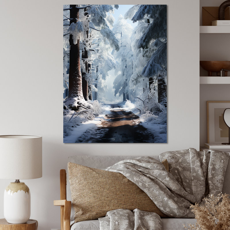 «White Path To The Winter III», art mural forêt, H 40 po x l 30 po x P 1,5 po, Toile tendue