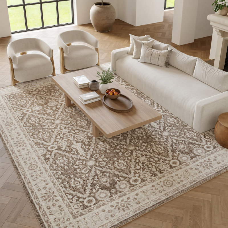 Charlton Home® Dionigia Ivory Mocha Vintage Indoor Rug, Rectangle 7'10" x 9'10"