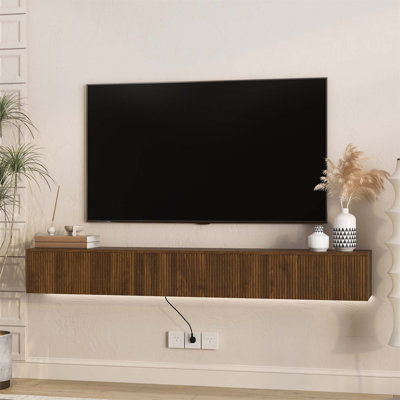 Meuble télé moderne flottant de 69 po avec lumières DEL de 16 couleurs, centre de divertissement mural pour téléviseurs de 55 à 65 po