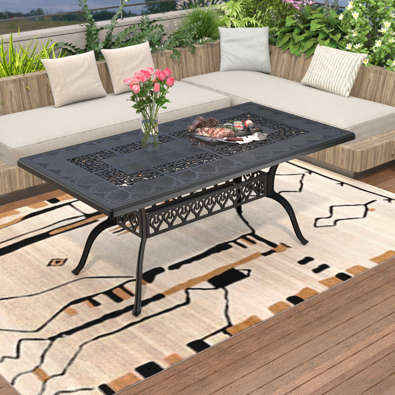 Table de salle à manger rectangulaire en aluminium coulé L 68,90 po x l 35,43 po Abtal avec trou pour parasol 1,88 po Abtal
