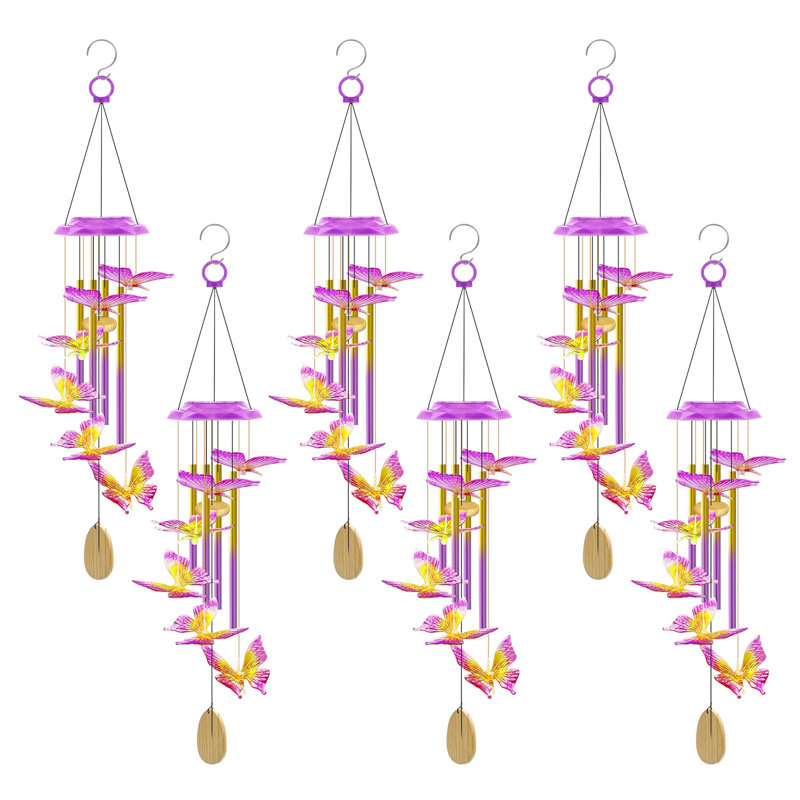 Carillon solaire papillon avec tubes en aluminium, 6