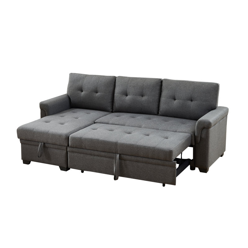 Yosef Upholstered L-Shaped Sectional Reversible, Dark Gray Linen Blend