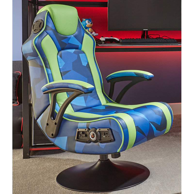 X Rocker Ergonomic Faux Leather PC & Racing Game Chair, Blue Neon/Green