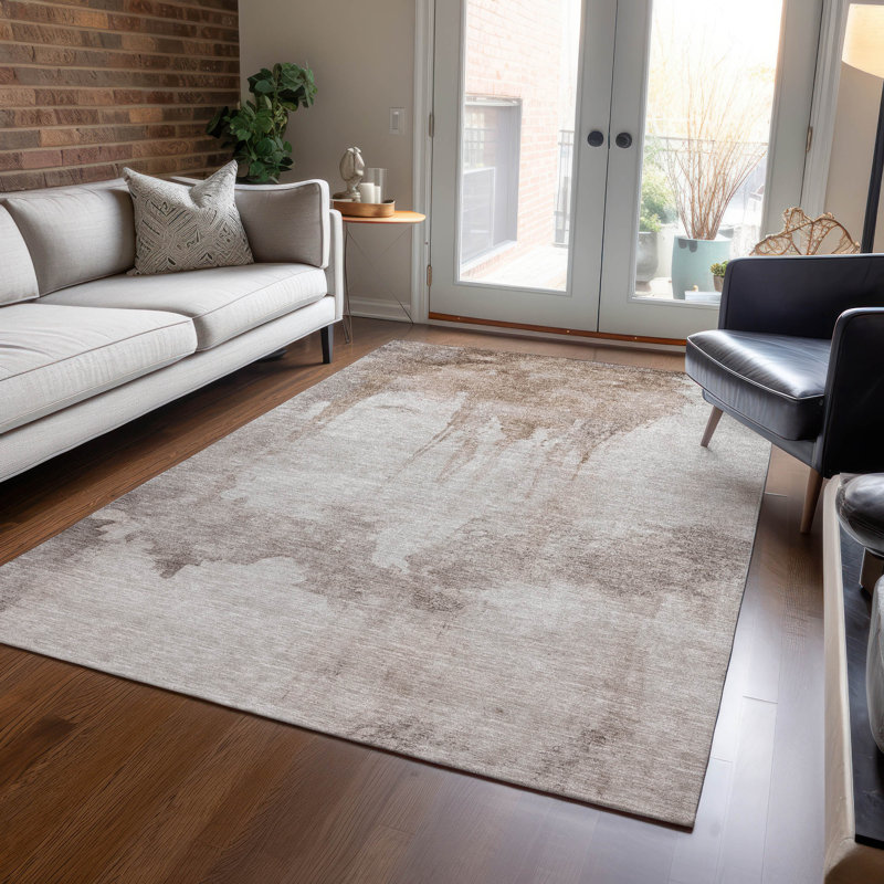 Machine Washable Indoor/Outdoor Xhevrie Taupe Rug, Rectangle 5' x 7'6"